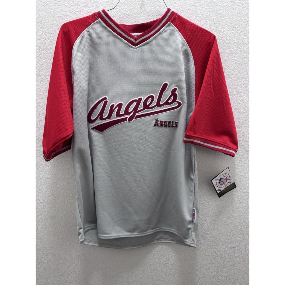 Stitches Anaheim Angels MLB Baseball Jersey Large Gray Red Official
